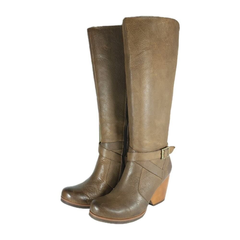 Kork-Ease Women's Natalya US6,5M Brown Leather Side Zip Tall Wedge Riding Boots